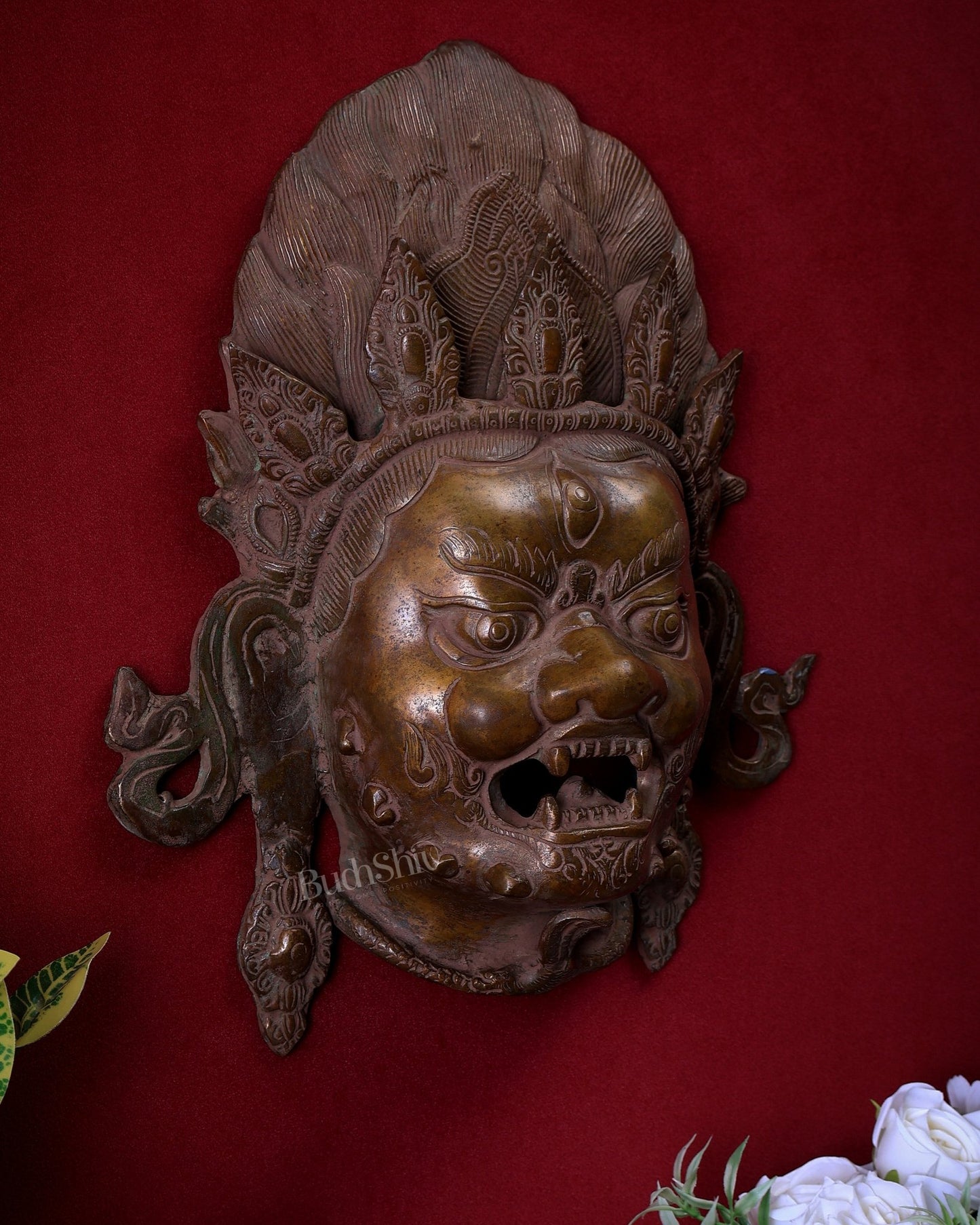 Pure Brass Nepalese Mahakal Wall Hanging Artefact – Bronze Touch Finish 12.5 inch - Budhshiv.com