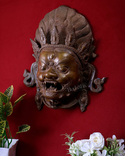 Pure Brass Nepalese Mahakal Wall Hanging Artefact – Bronze Touch Finish 12.5 inch - Budhshiv.com