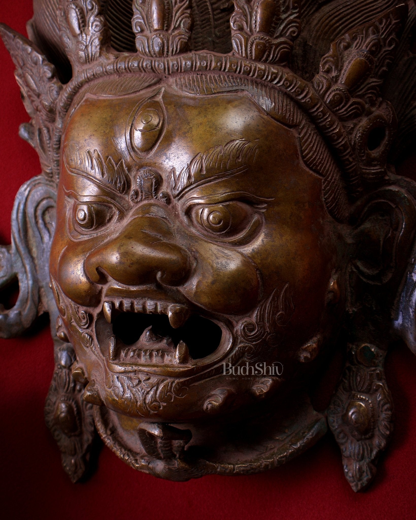 Pure Brass Nepalese Mahakal Wall Hanging Artefact – Bronze Touch Finish 12.5 inch - Budhshiv.com