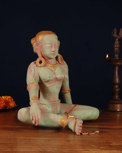 Pure Brass Nepalese Parvati Statue – Green Sand Finish, 12.5 Inch - Budhshiv.com