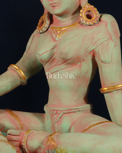 Pure Brass Nepalese Parvati Statue – Green Sand Finish, 12.5 Inch - Budhshiv.com