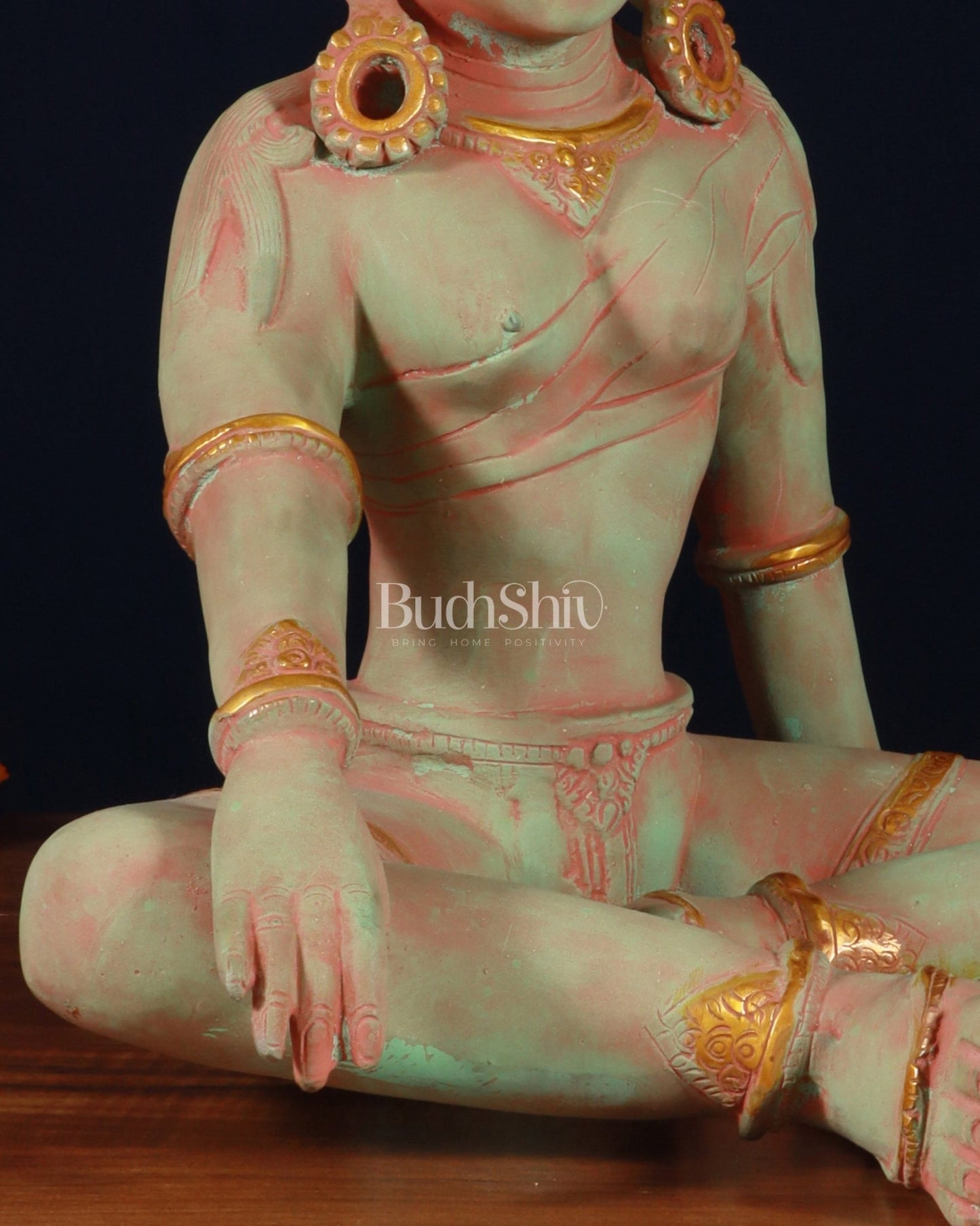 Pure Brass Nepalese Parvati Statue – Green Sand Finish, 12.5 Inch - Budhshiv.com