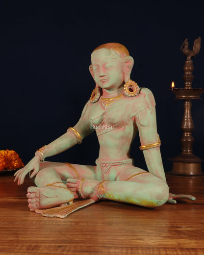 Pure Brass Nepalese Parvati Statue – Green Sand Finish, 12.5 Inch - Budhshiv.com