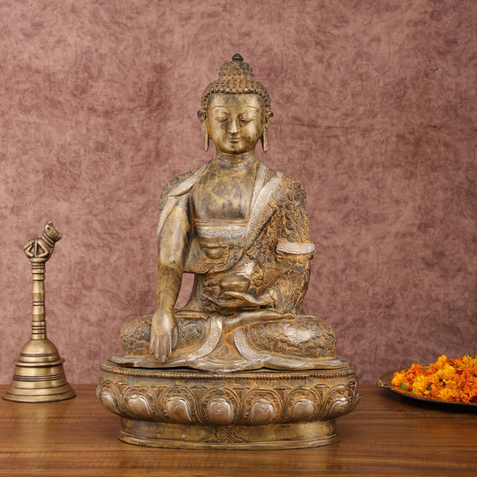 Pure Brass Nirvana Buddha Statue 17" Vintage - Budhshiv.com