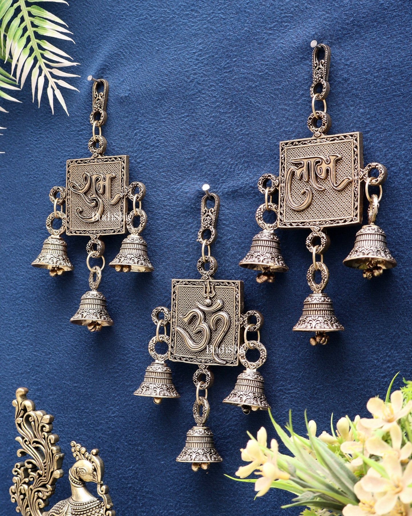 Pure Brass Om, Shubh Labh Wall Hanging Set – Lightweight & Auspicious - Budhshiv.com