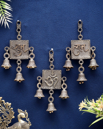 Pure Brass Om, Shubh Labh Wall Hanging Set – Lightweight & Auspicious - Budhshiv.com