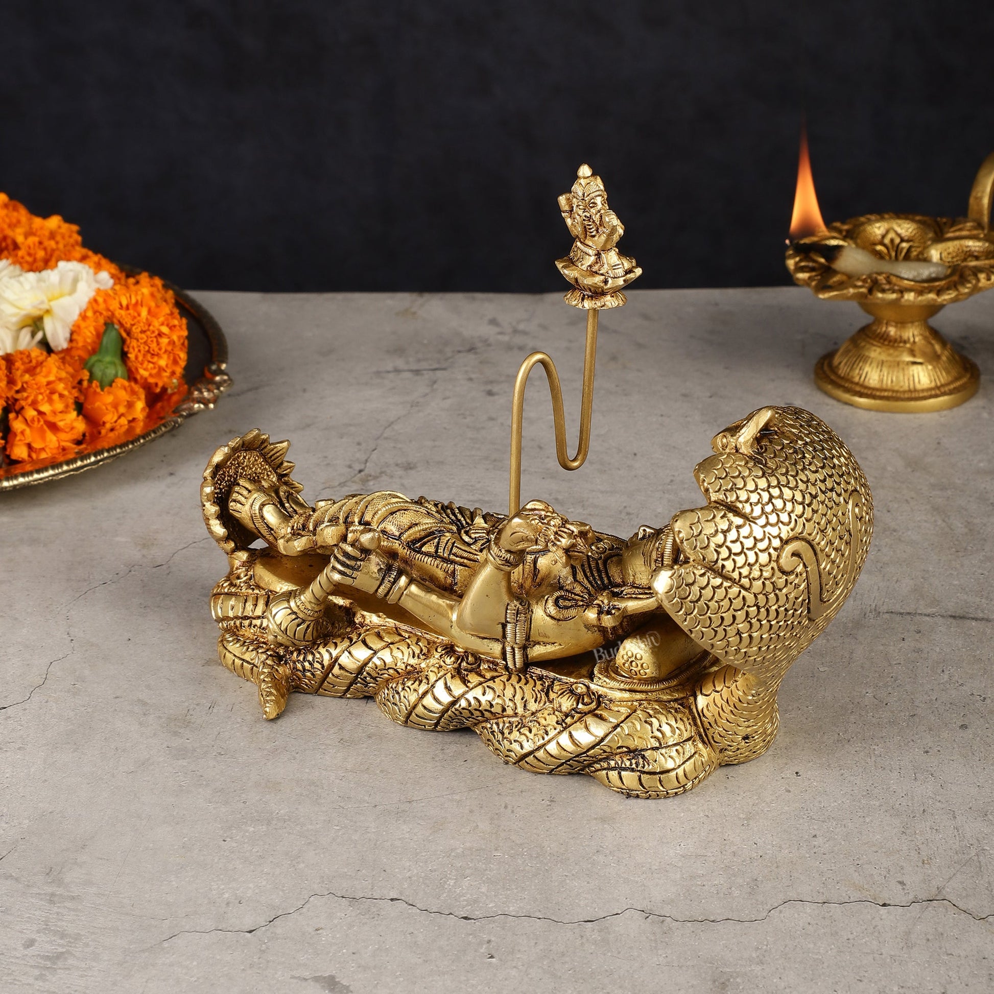 Pure Brass Padmanabha Swamy Idol 8" - Budhshiv.com