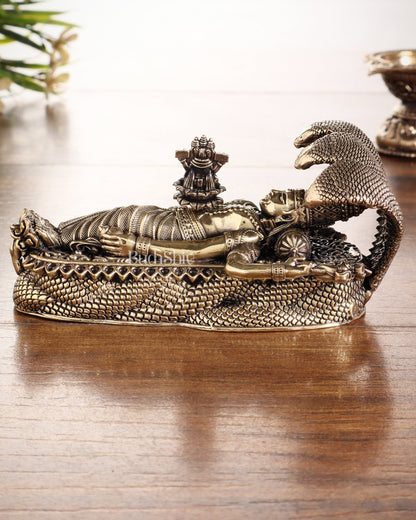 Pure Brass Padmanabhan Swamy Idol with Brahma & Shiva Lingam 4" - Budhshiv.com