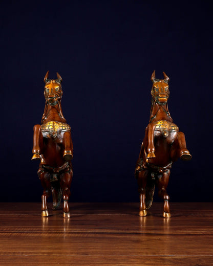Pure Brass Pair of Horses with Raised Legs – Vintage Tone 11.5 inch each - Budhshiv.com