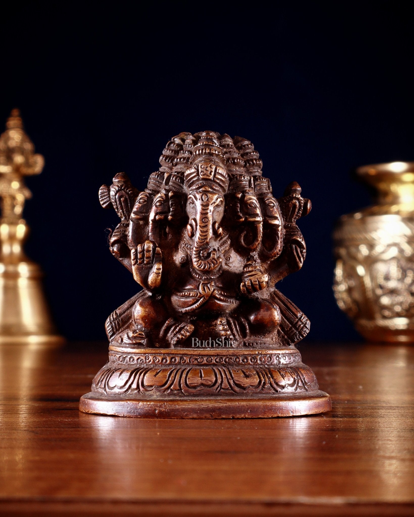 Pure Brass Panchmukhi Ganapati Idol 3.5" - Budhshiv.com