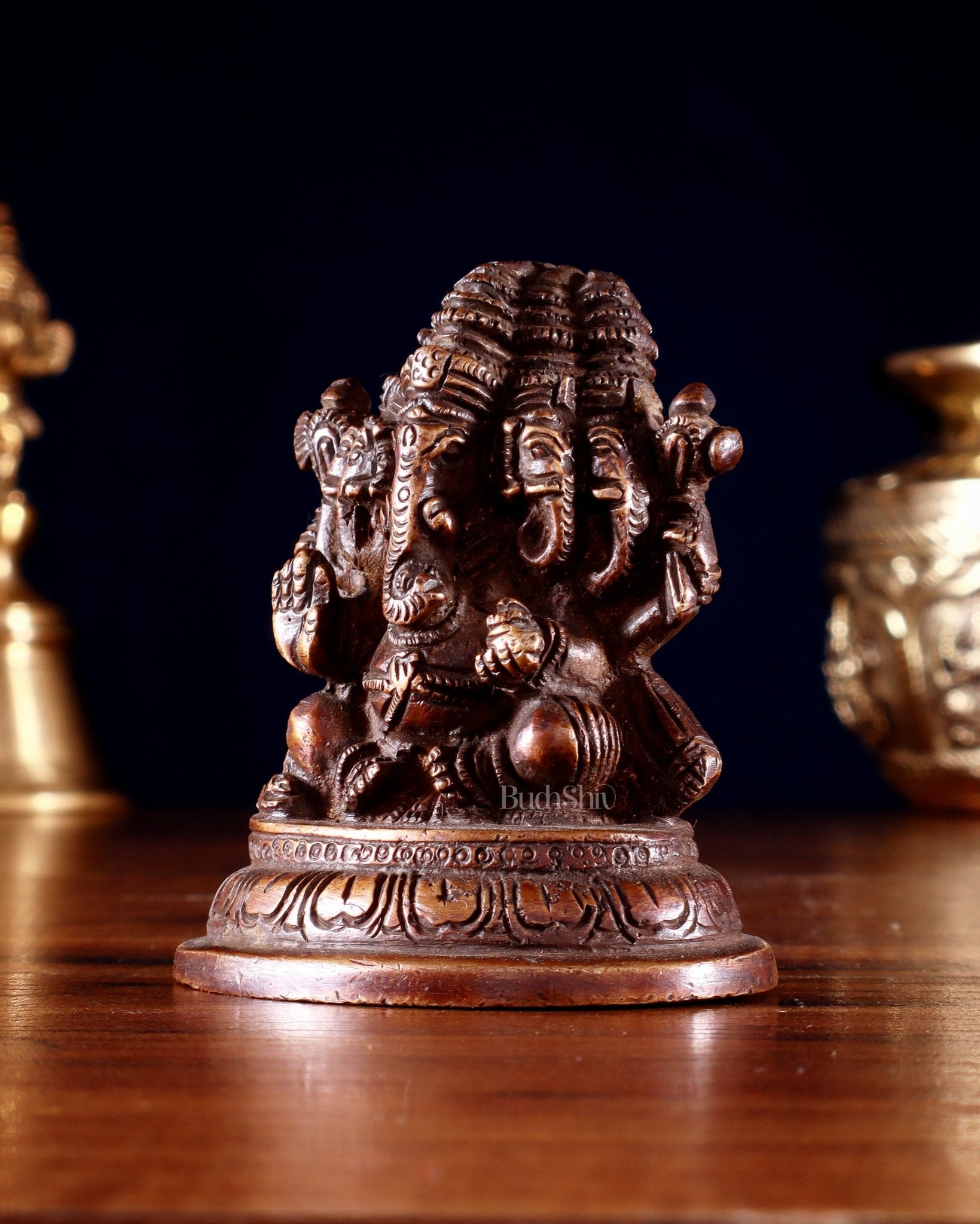 Pure Brass Panchmukhi Ganapati Idol 3.5" - Budhshiv.com