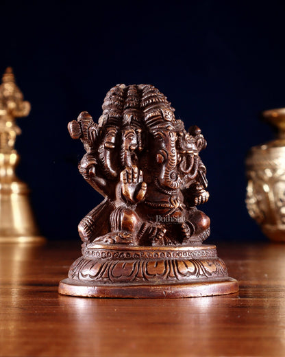 Pure Brass Panchmukhi Ganapati Idol 3.5" - Budhshiv.com