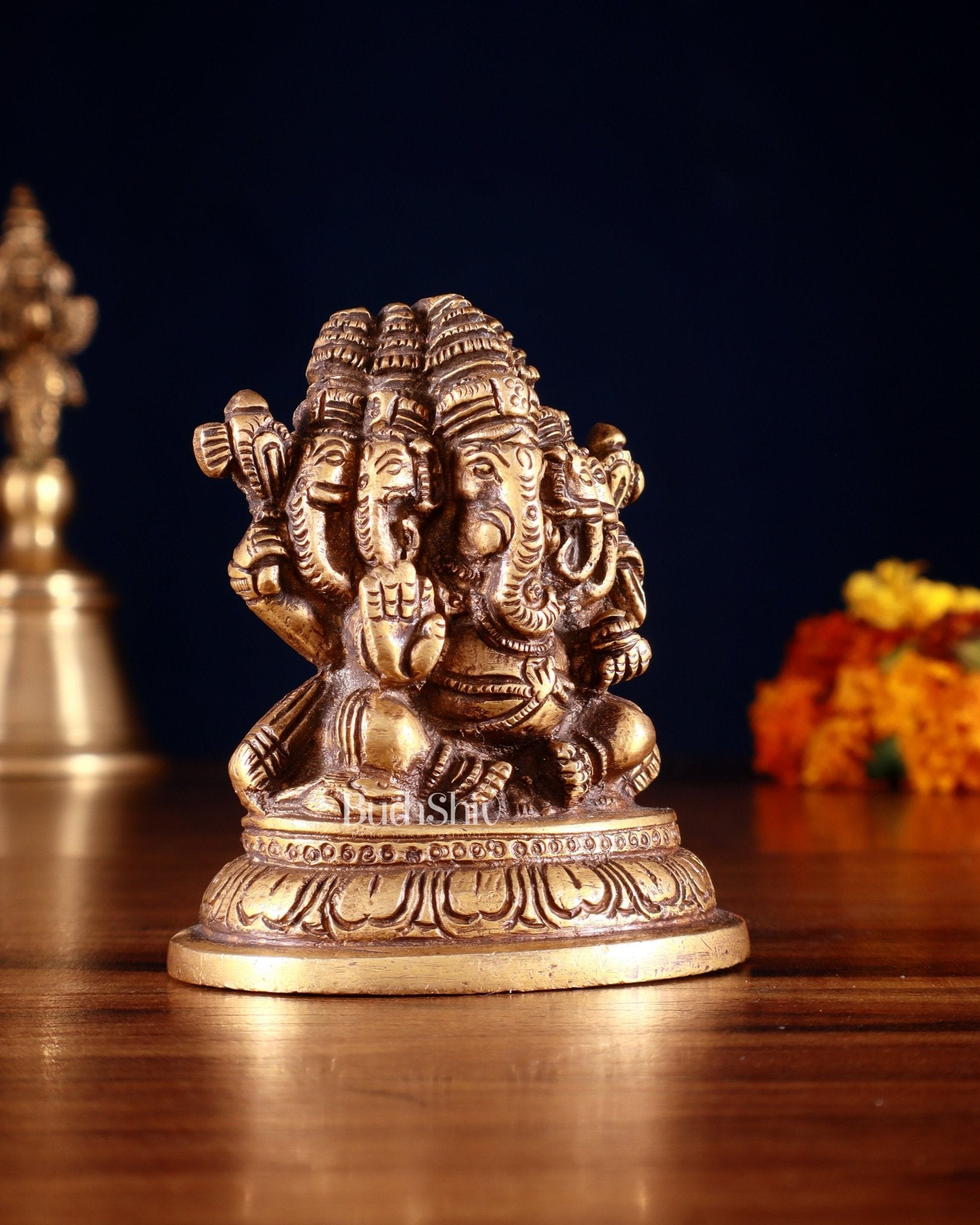 Pure Brass Panchmukhi Ganapati Idol 3.5" - Budhshiv.com
