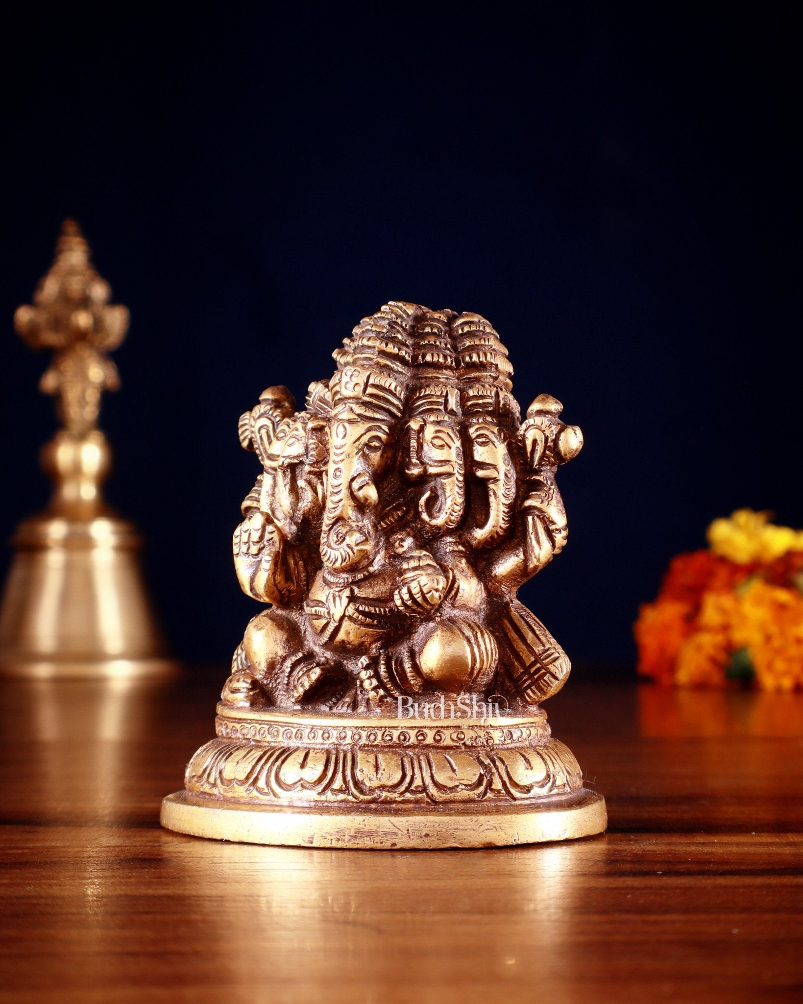 Pure Brass Panchmukhi Ganapati Idol 3.5" - Budhshiv.com