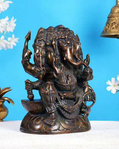 Pure Brass Panchmukhi Ganesha Statue 11" antique look - Budhshiv.com