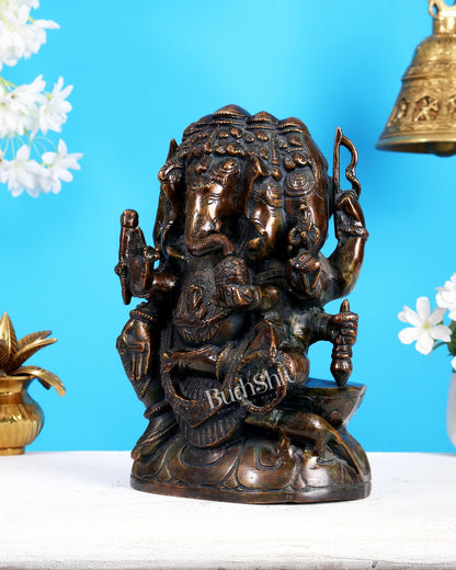 Pure Brass Panchmukhi Ganesha Statue 11" antique look - Budhshiv.com