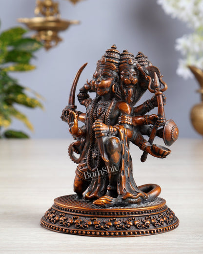 Pure Brass Panchmukhi Hanuman Idol - 4.5 inch chola brown tone - Budhshiv.com