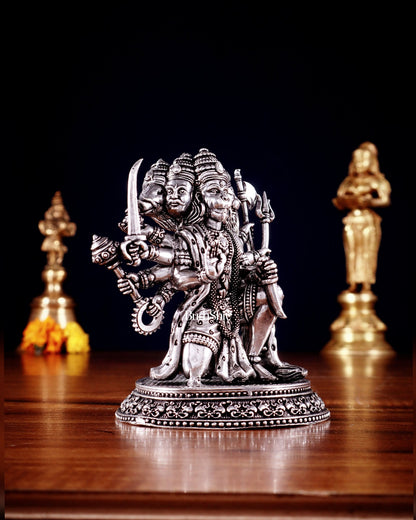 Pure Brass Panchmukhi Hanuman Idol - 4.5 inch silver plated - Budhshiv.com