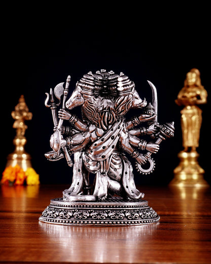 Pure Brass Panchmukhi Hanuman Idol - 4.5 inch silver plated - Budhshiv.com