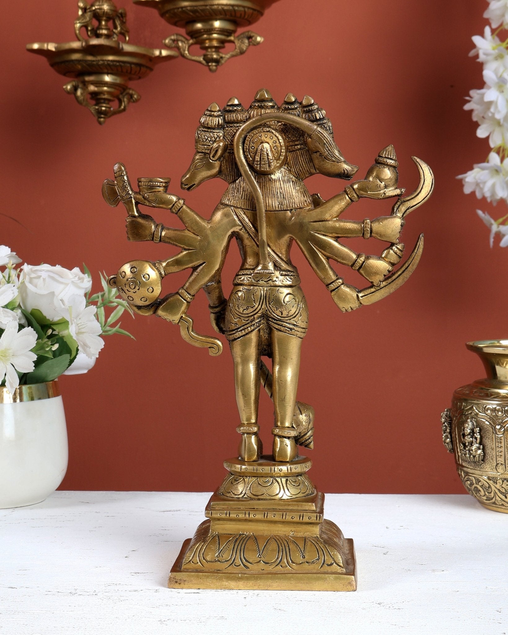 Pure Brass Panchmukhi Hanuman Standing Idol 11" - Budhshiv.com