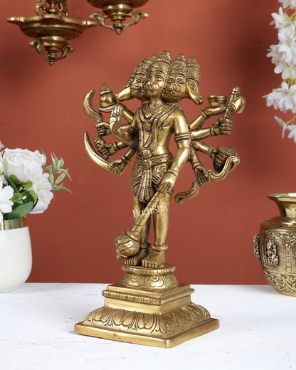 Pure Brass Panchmukhi Hanuman Standing Idol 11" - Budhshiv.com