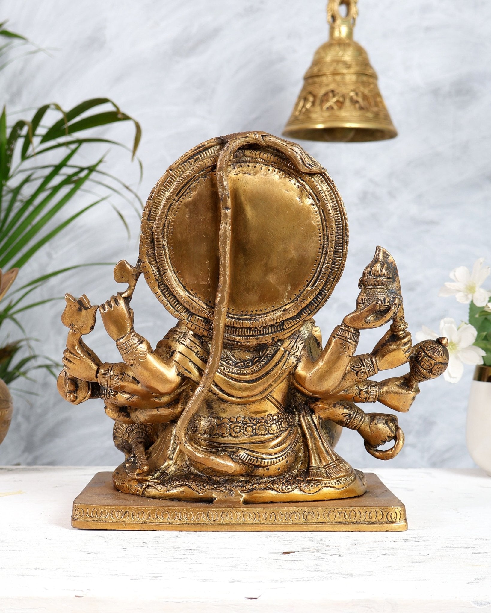 Pure Brass Panchmukhi Hanuman Statue - 10 inch antique tone - Budhshiv.com
