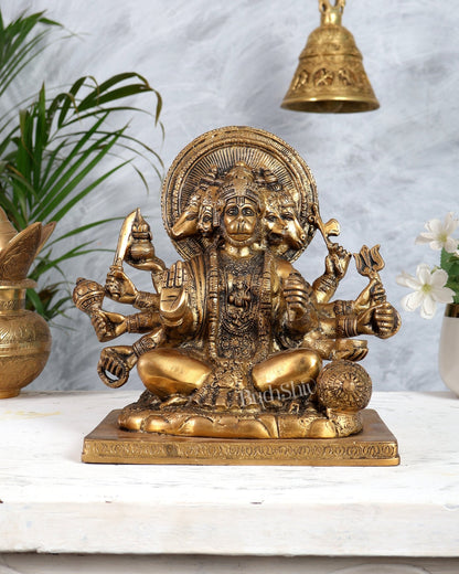 Pure Brass Panchmukhi Hanuman Statue - 10 inch antique tone - Budhshiv.com