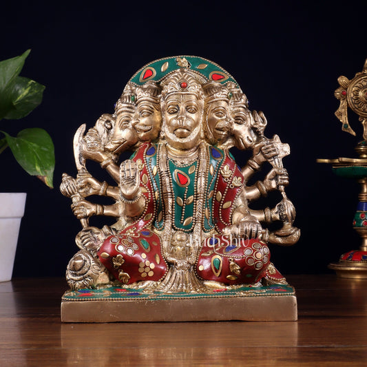 Pure Brass Panchmukhi Hanuman Statue 7.5 Inch stonework - Budhshiv.com