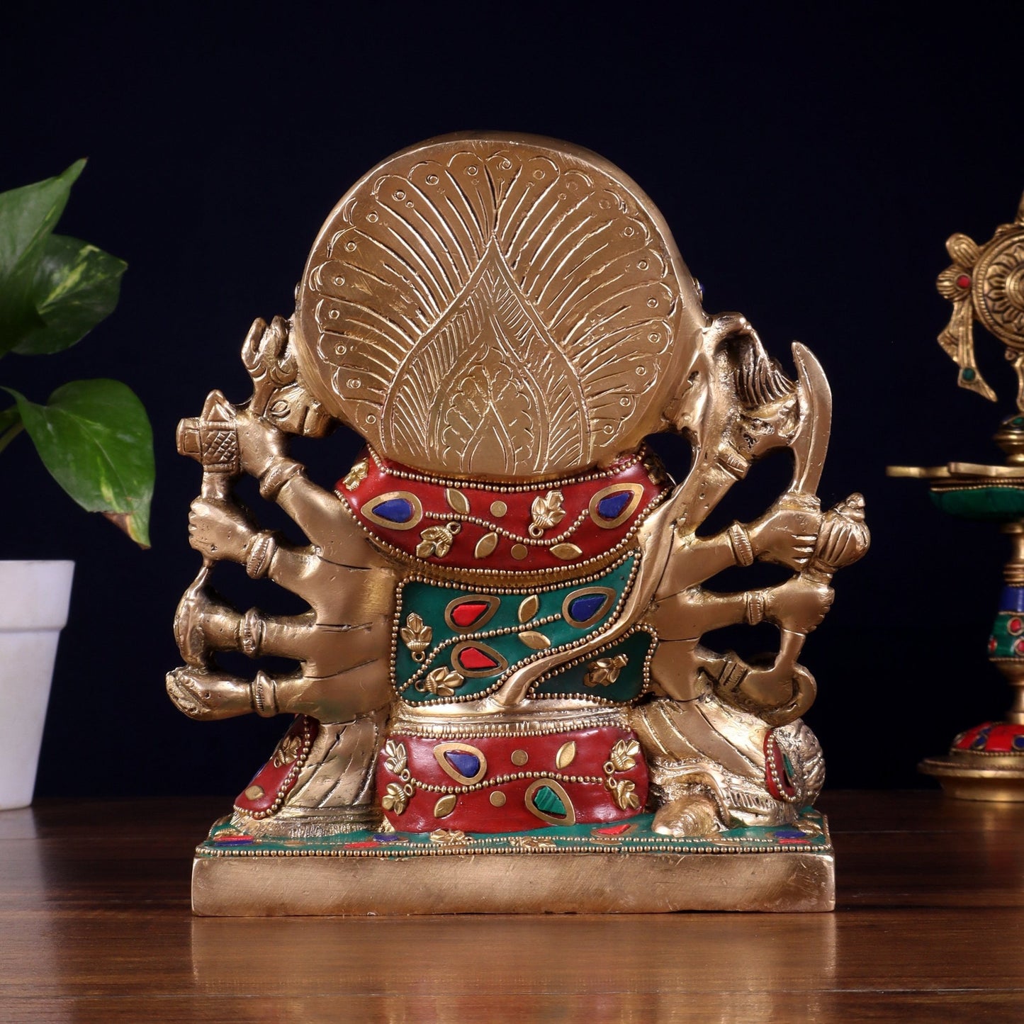 Pure Brass Panchmukhi Hanuman Statue 7.5 Inch stonework - Budhshiv.com