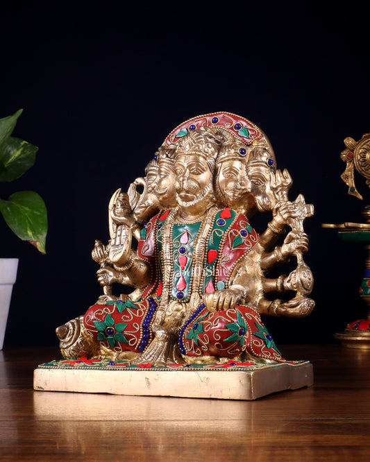 Pure Brass Panchmukhi Hanuman Statue 7.5 Inch stonework - Budhshiv.com