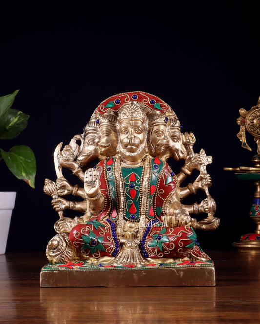 Pure Brass Panchmukhi Hanuman Statue 7.5 Inch stonework - Budhshiv.com