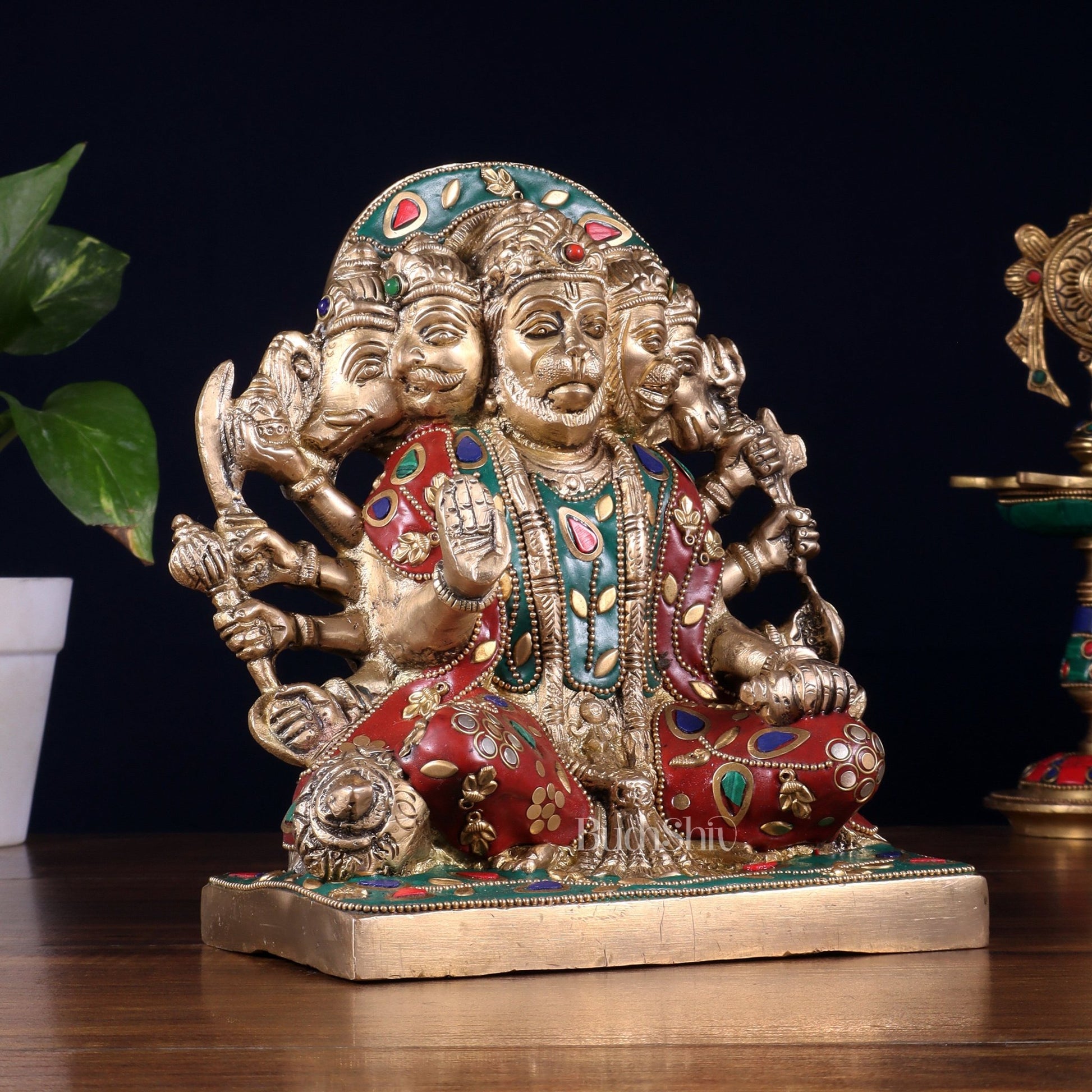 Pure Brass Panchmukhi Hanuman Statue 7.5 Inch stonework - Budhshiv.com