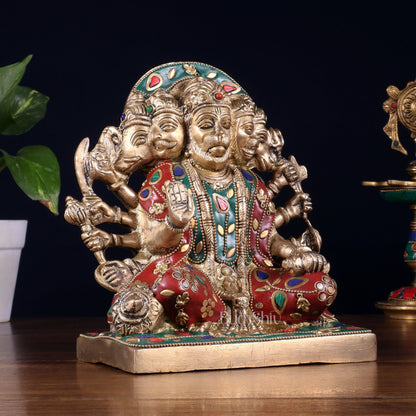Pure Brass Panchmukhi Hanuman Statue 7.5 Inch stonework - Budhshiv.com