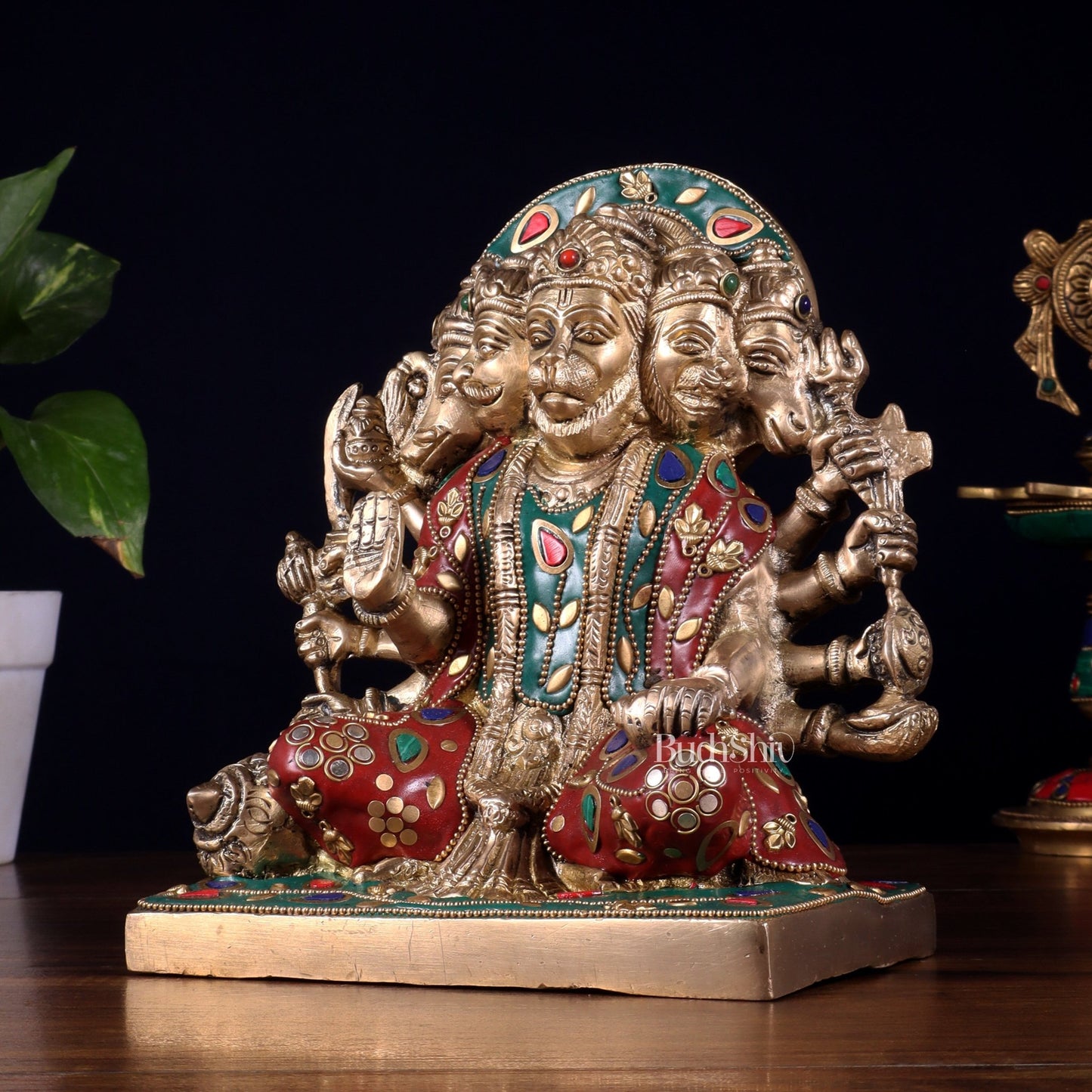 Pure Brass Panchmukhi Hanuman Statue 7.5 Inch stonework - Budhshiv.com