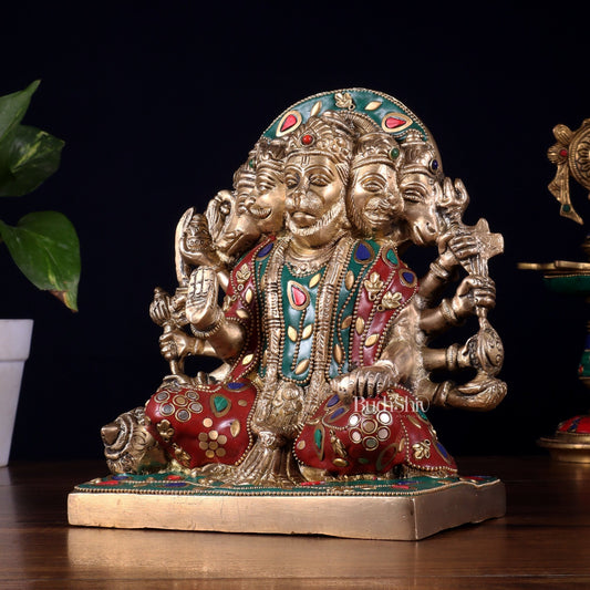 Pure Brass Panchmukhi Hanuman Statue 7.5 Inch stonework - Budhshiv.com
