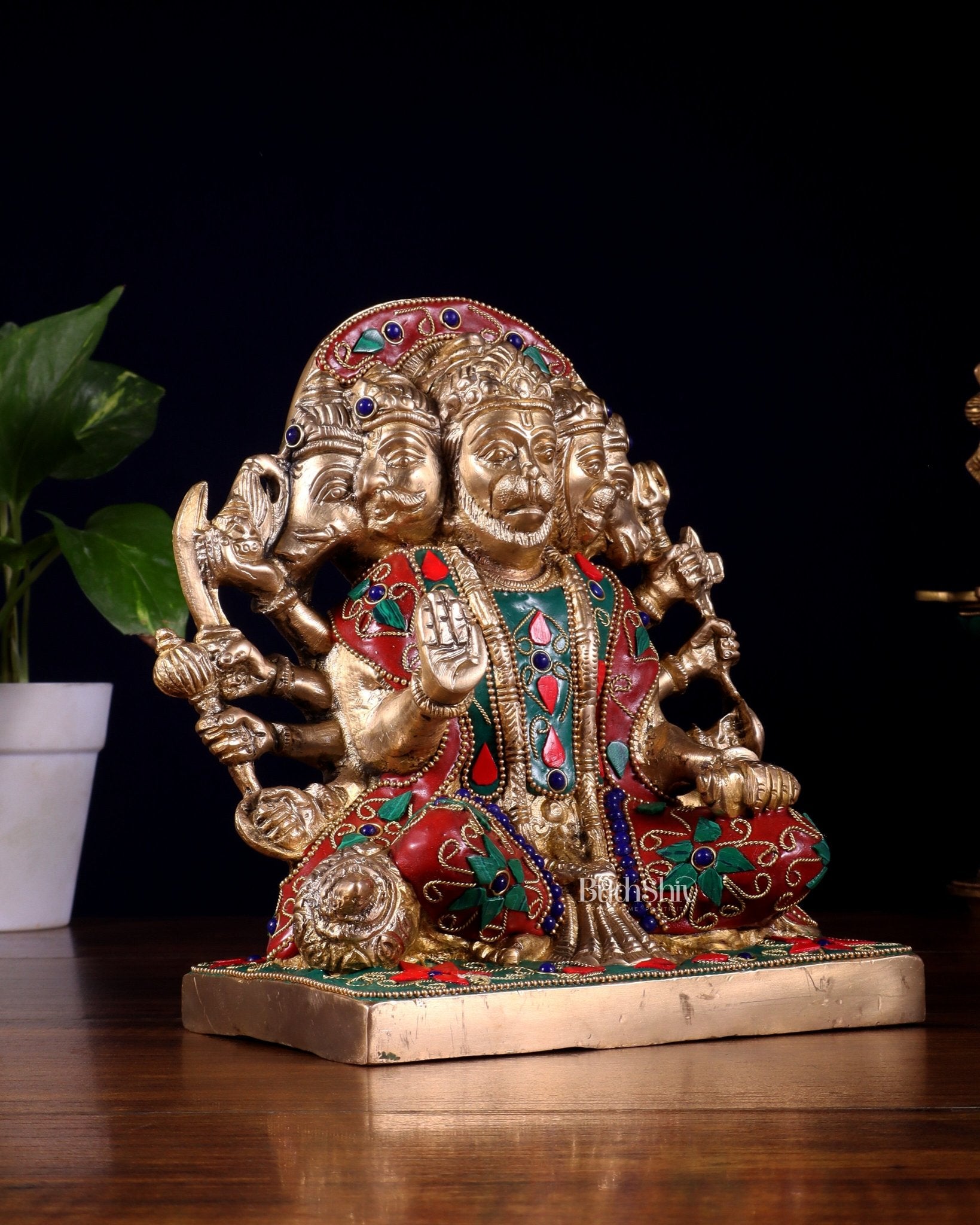 Pure Brass Panchmukhi Hanuman Statue 7.5 Inch stonework - Budhshiv.com