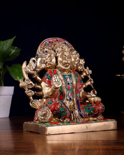 Pure Brass Panchmukhi Hanuman Statue 7.5 Inch stonework - Budhshiv.com