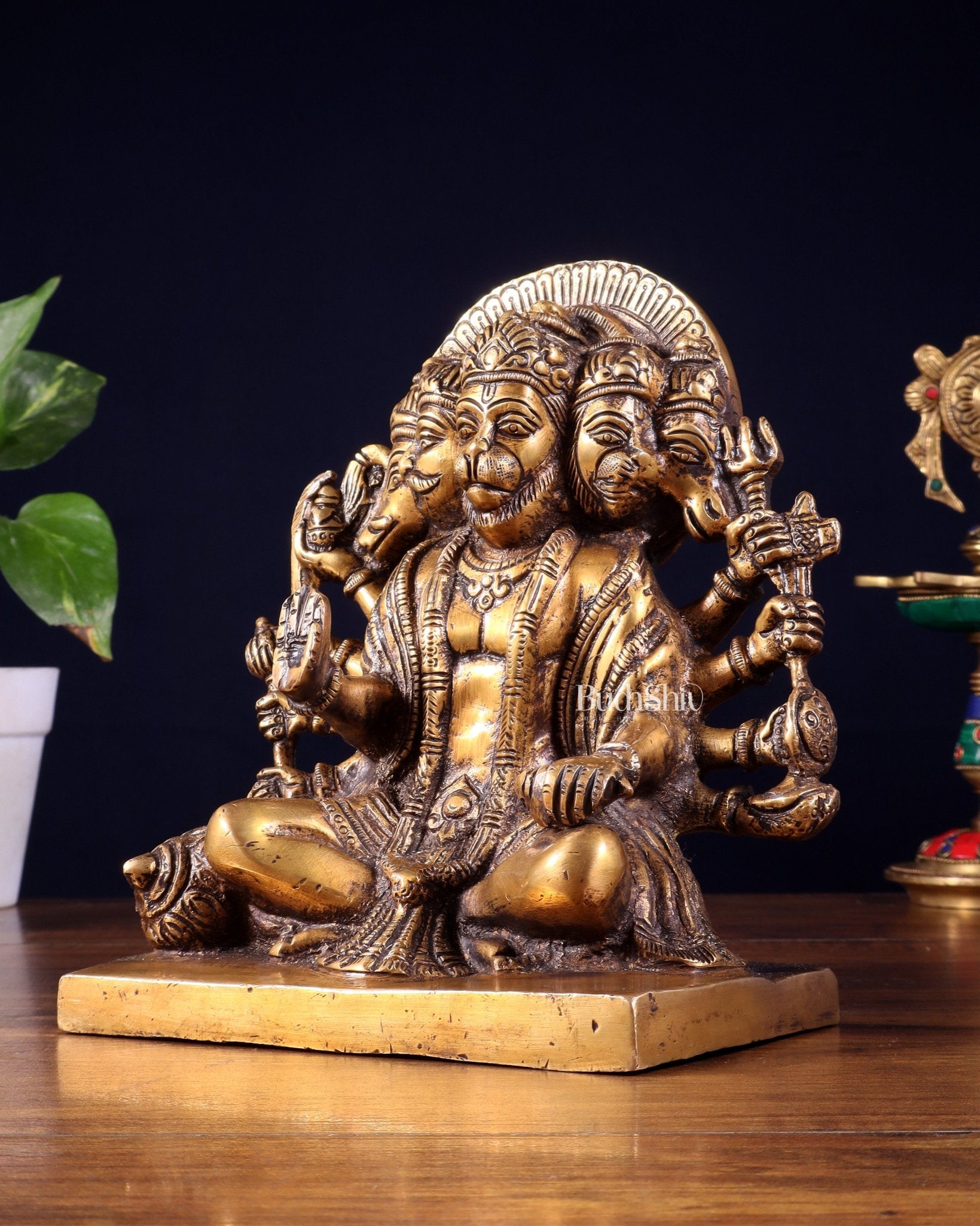 Pure Brass Panchmukhi Hanuman Statue 7.5 Inch - Budhshiv.com