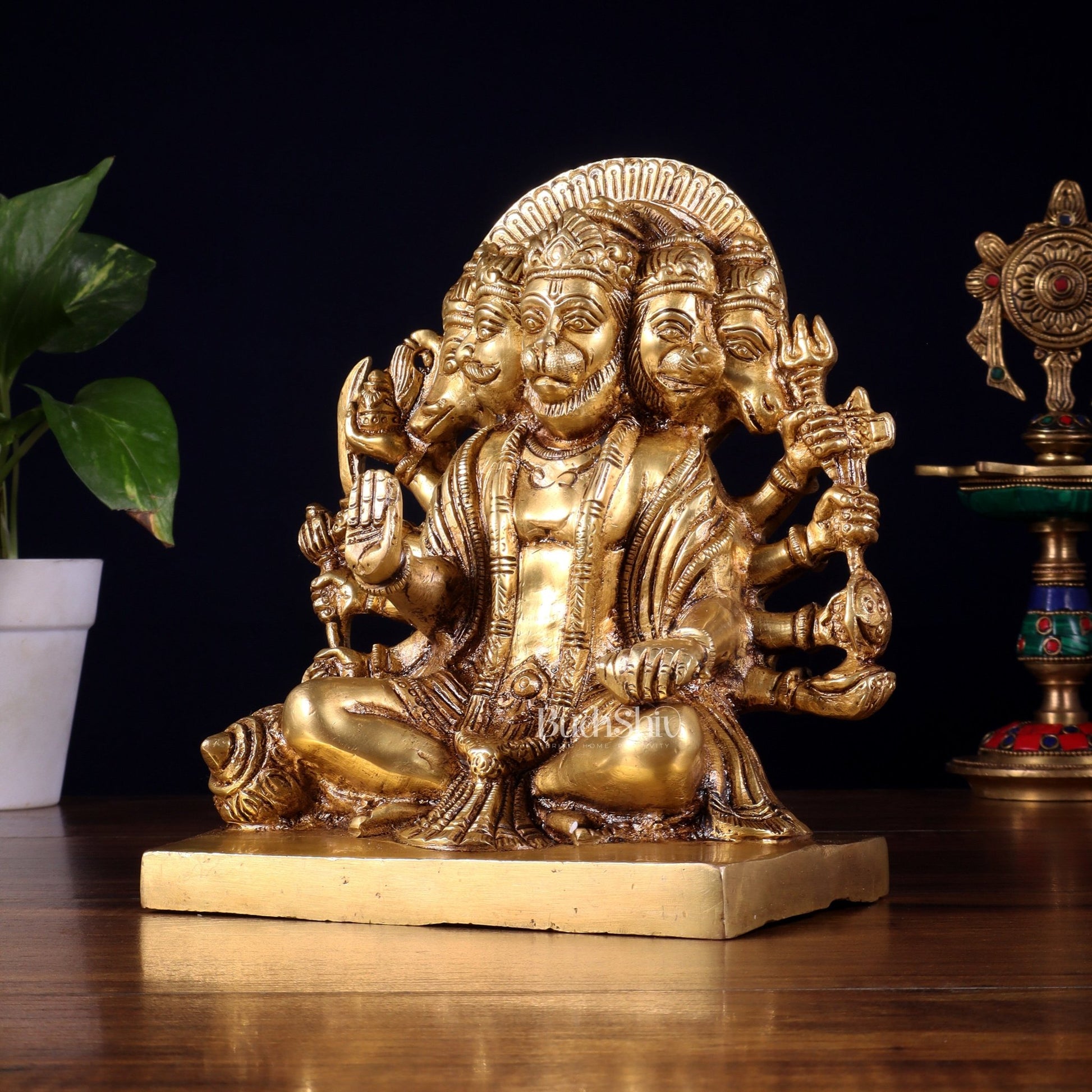 Pure Brass Panchmukhi Hanuman Statue 7.5 Inch - Budhshiv.com