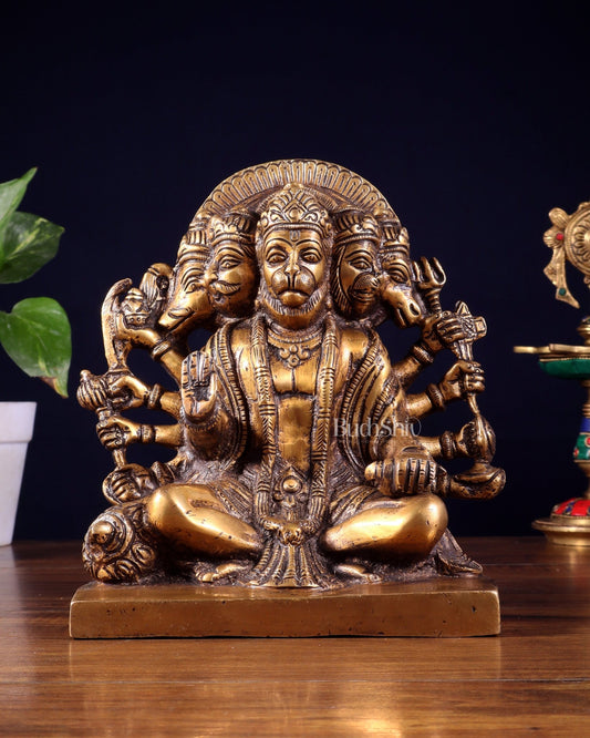 Pure Brass Panchmukhi Hanuman Statue 7.5 Inch - Budhshiv.com