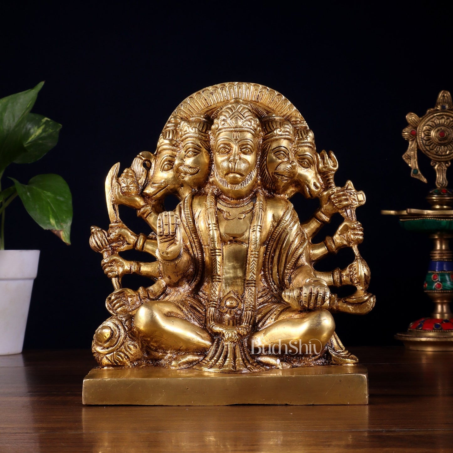 Pure Brass Panchmukhi Hanuman Statue 7.5 Inch - Budhshiv.com