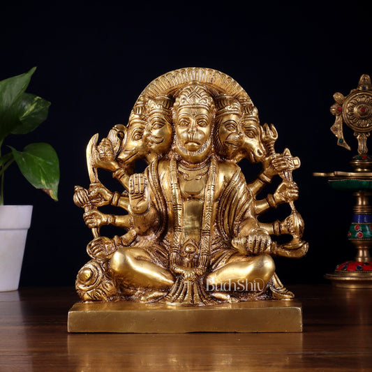 Pure Brass Panchmukhi Hanuman Statue 7.5 Inch - Budhshiv.com