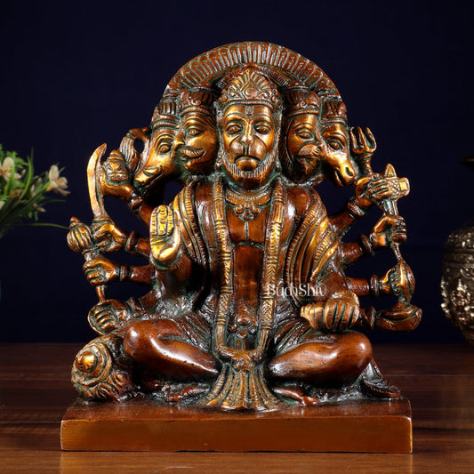 Pure Brass Panchmukhi Hanuman Statue – Chola Finish 7.5 Inch - Budhshiv.com