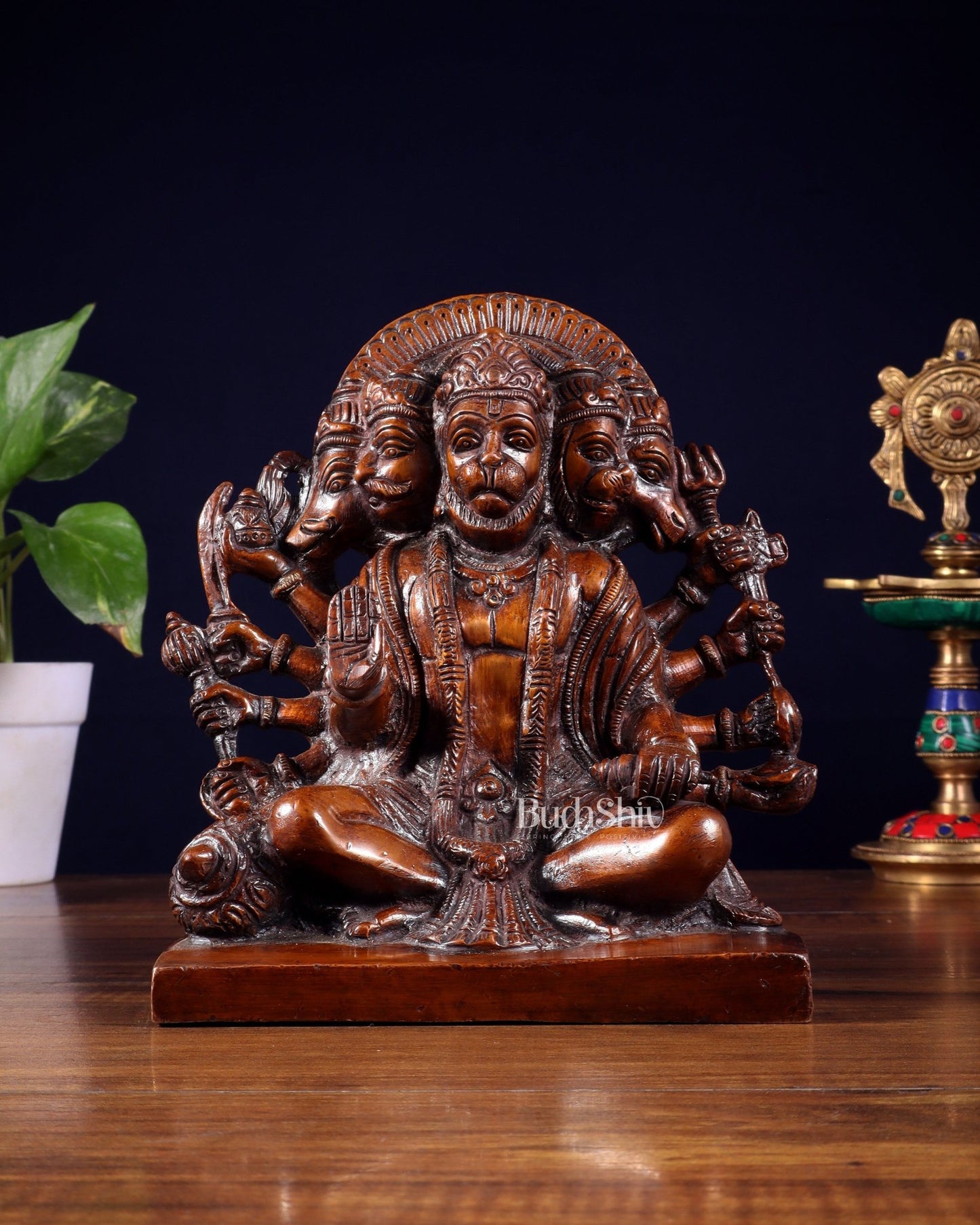 Pure Brass Panchmukhi Hanuman Statue – Copper Finish 7.5 Inch - Budhshiv.com