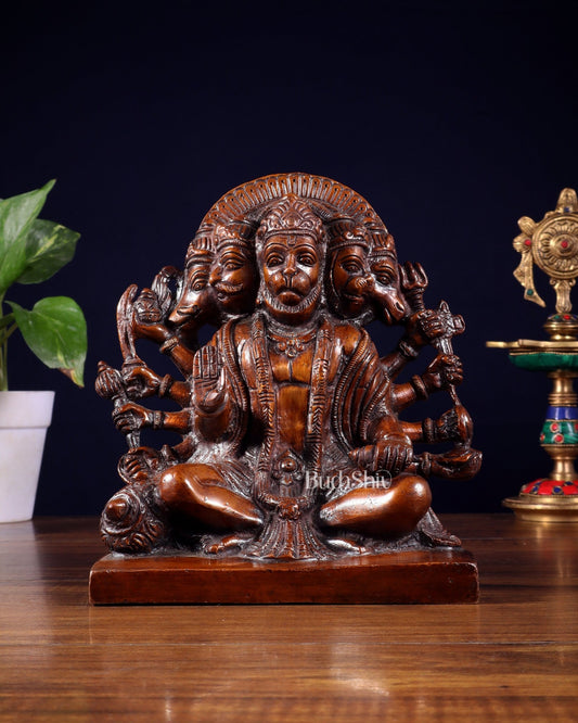 Pure Brass Panchmukhi Hanuman Statue – Copper Finish 7.5 Inch - Budhshiv.com