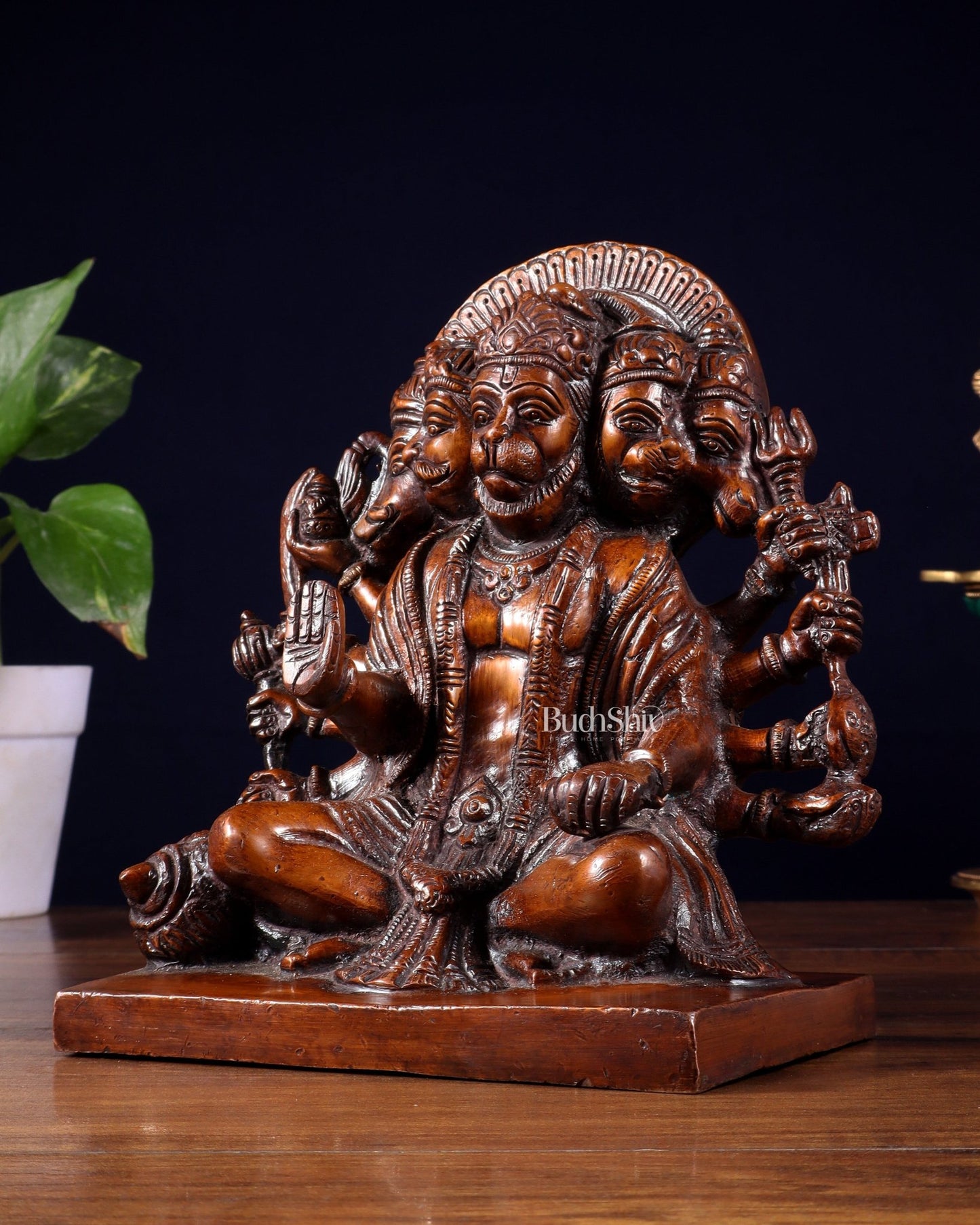 Pure Brass Panchmukhi Hanuman Statue – Copper Finish 7.5 Inch - Budhshiv.com