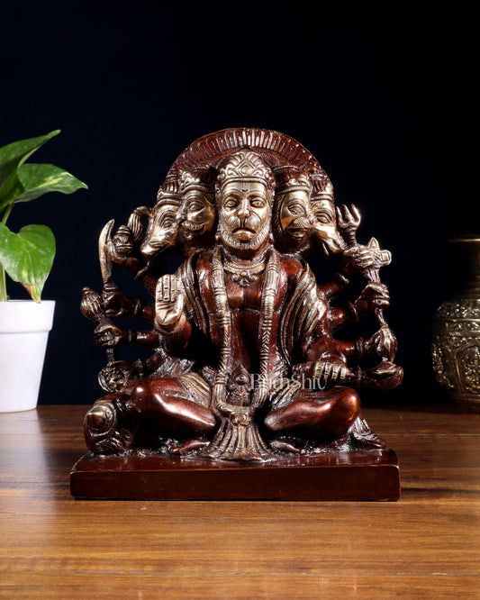 Pure Brass Panchmukhi Hanuman Statue – Dual Tone Finish 7.5 Inch - Budhshiv.com