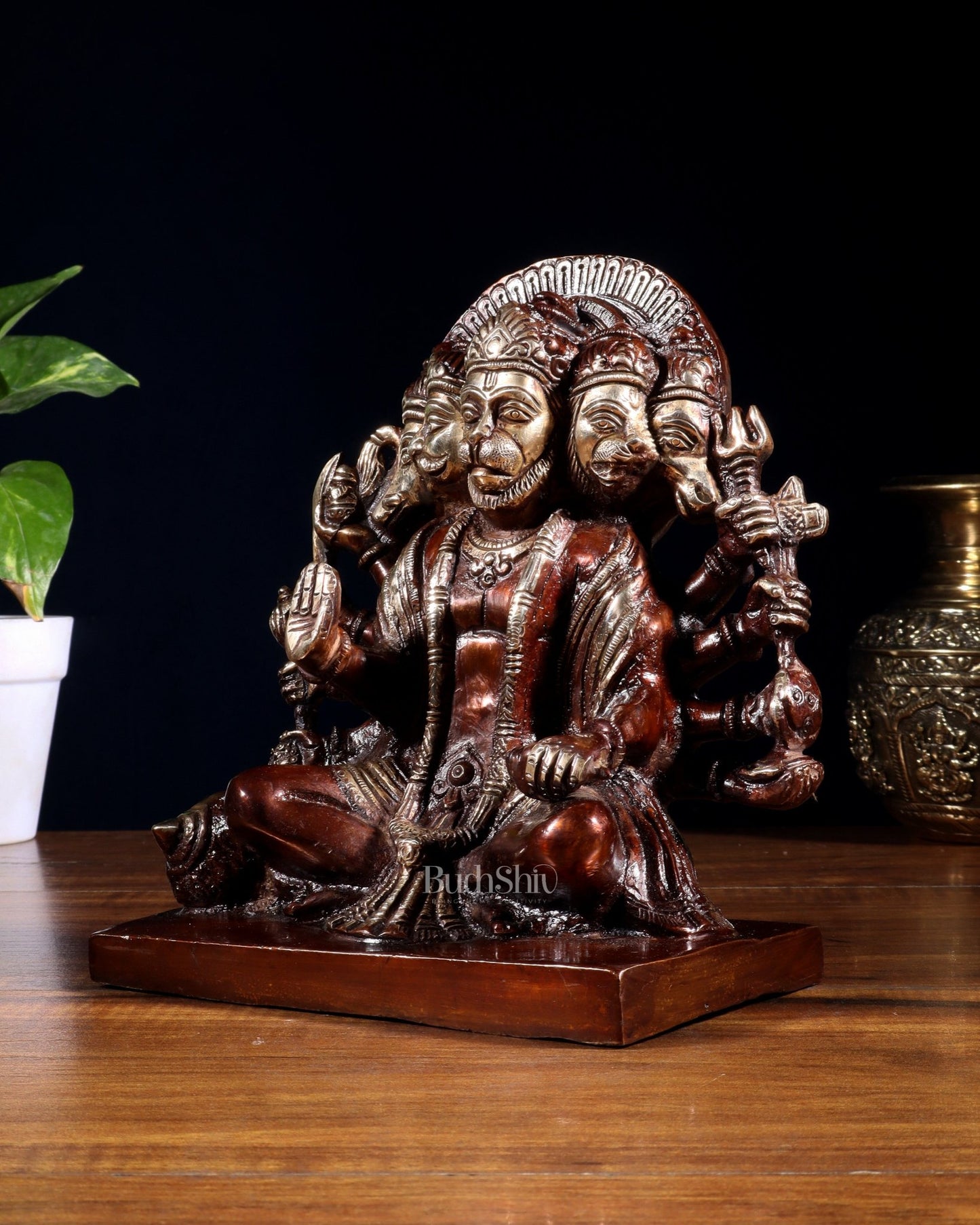 Pure Brass Panchmukhi Hanuman Statue – Dual Tone Finish 7.5 Inch - Budhshiv.com