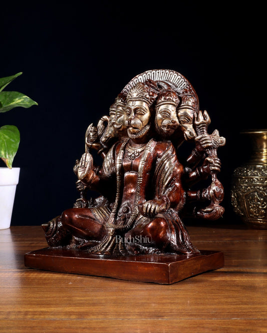 Pure Brass Panchmukhi Hanuman Statue – Dual Tone Finish 7.5 Inch - Budhshiv.com