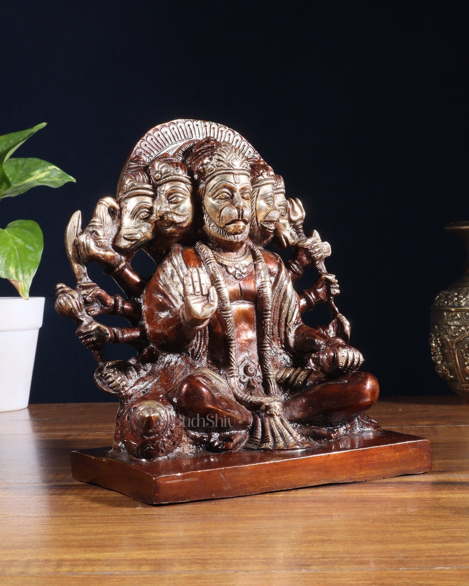 Pure Brass Panchmukhi Hanuman Statue – Dual Tone Finish 7.5 Inch - Budhshiv.com